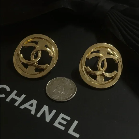 Authentic Chanel Vintage Gold- Buttons Repurposed CC Logo Button Earrings - Picture 3 of 4